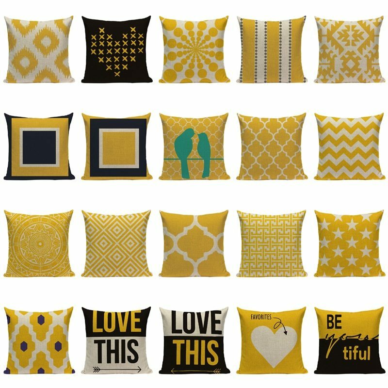 Uk Ochre Yellow Black Cushion Covers 17x17 Modern Fun Sofa Home