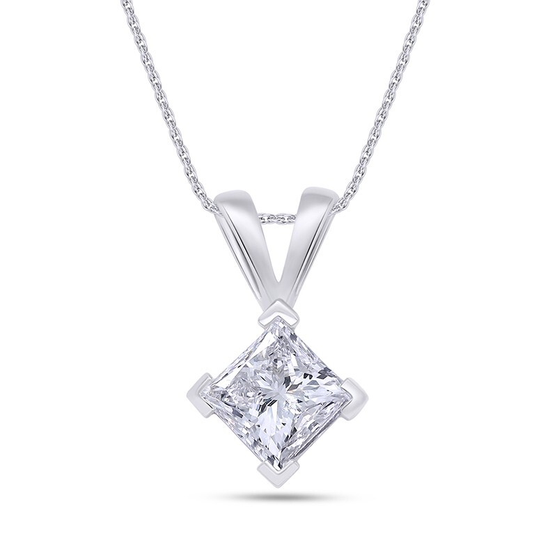 1 Ct Lab Grown Diamond GIA Authenticated G-H VS-SI Princess Cut Pendant 14K Gold