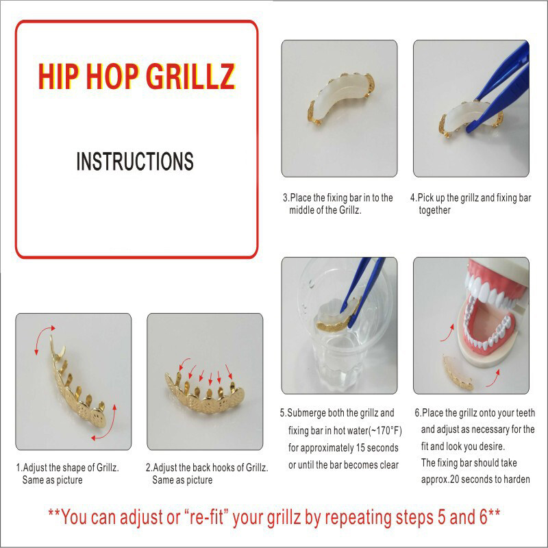 Grillz Gold Silver Two Tone Diamond Cut 6 Teeth Top+ Bottom Hip Hop Dental Grill