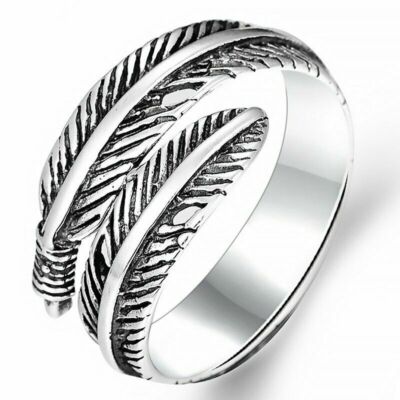 Unique 925 Sterling Silver Boho Fashion Charms Feather Ring One Size Fit All