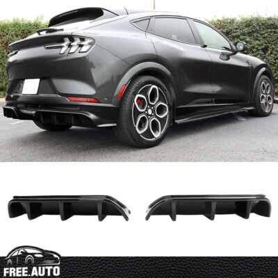 Fits 21-23 Ford Mustang Mach-E GT Rear Bumper Lip Diffuser Fins Gloss Black 2PCS