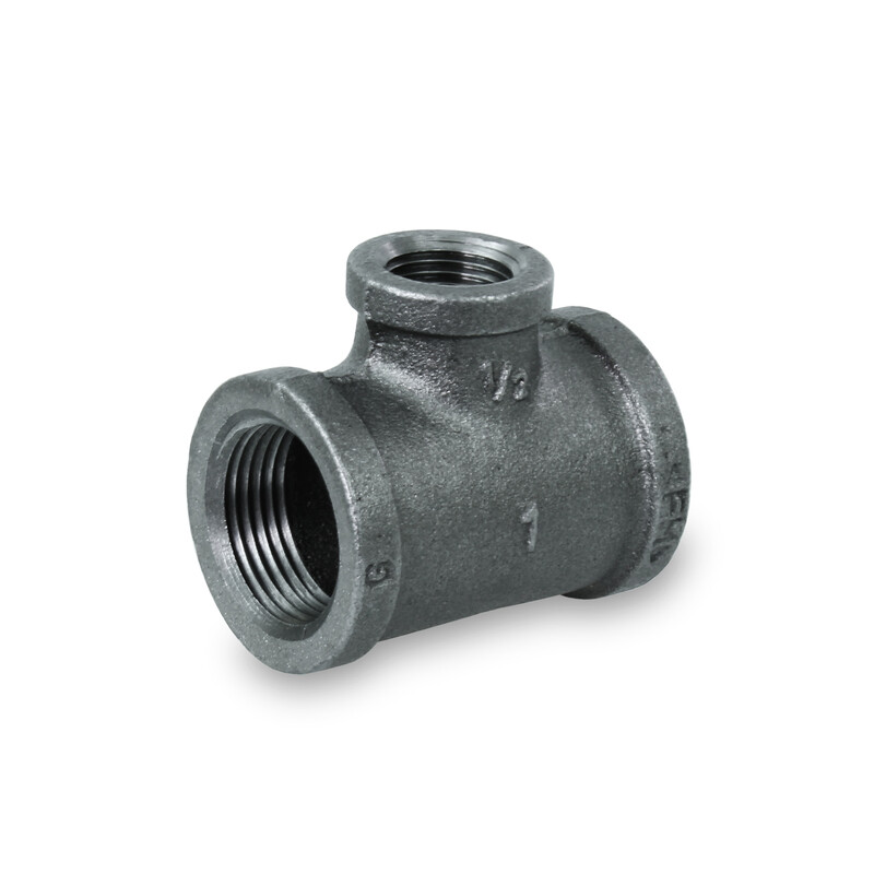Black Malleable Iron 2 Sizes Reducing Tee with Female Thread