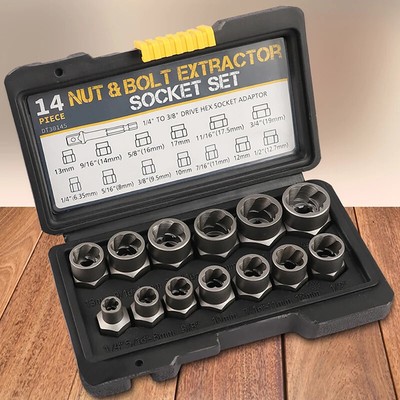 14Pcs Impact Nut Remover Set Cr-Mo Steel Extractor Tool Set with Storage case