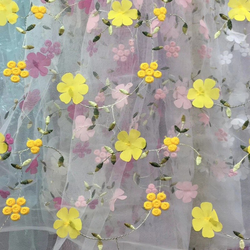 Tessuto In Cotone Voile Tulle Con Ricamo Fiore Pizzo Per Gonna Abito