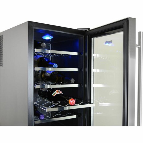 18 Bottle Stainless Steel Wine Cooler w/ Blue Light, Free Standing Refrigerator