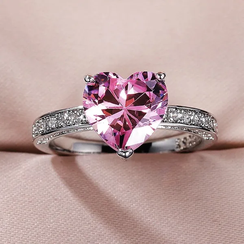 Luxury Solitaire Women Heart Diamond Engagement Rings AAAA Pink Sapphire Proposal Rings for Girlfriend Fine Anniversary Gift