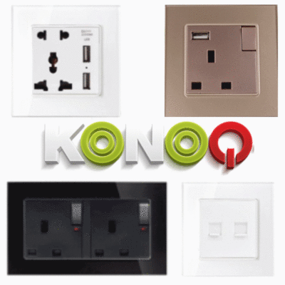 KONOQ Luxury Crystal Glass Panel Screwless Sockets UK EU USB