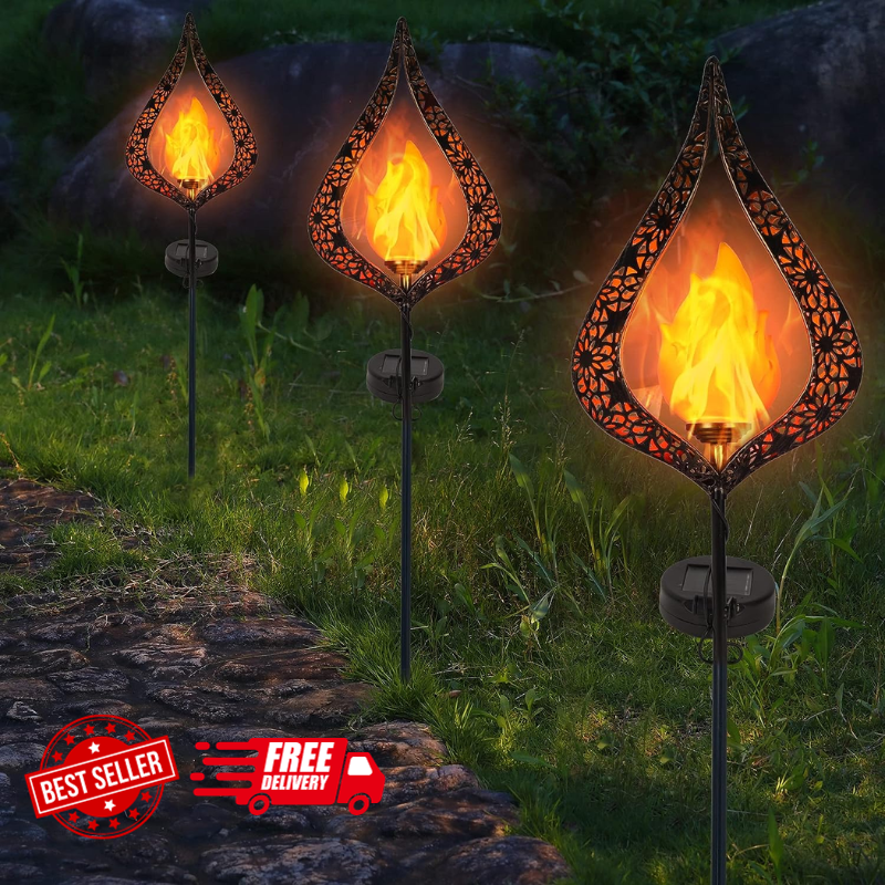 2 Pack Solar Garden Stake Lights Outdoor Solar Powered Flickering Flame Lights D