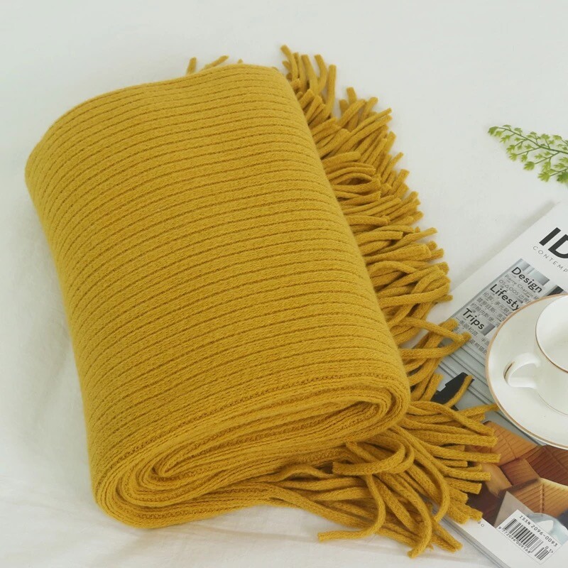 Throw Blanket Solid Tassels for Bed Sofa Couch Cover Travel Nap Shawl Soft Warm