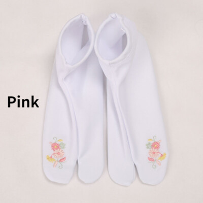 1 Pairs Women Tabi Socks Floral Embroidery Two Toes Socks Slip-Proof Japanese