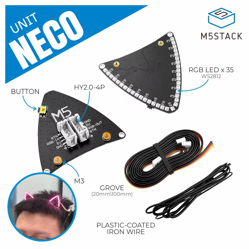 Official Neco Unit with LED (WS2812C) Cat Ear RGB Light Development Board and Gr