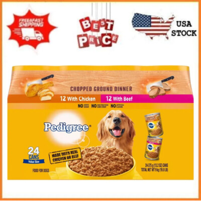Pedigree Chopped Ground Dinner Adult Wet Dog Food Chicken & Beef-24ct