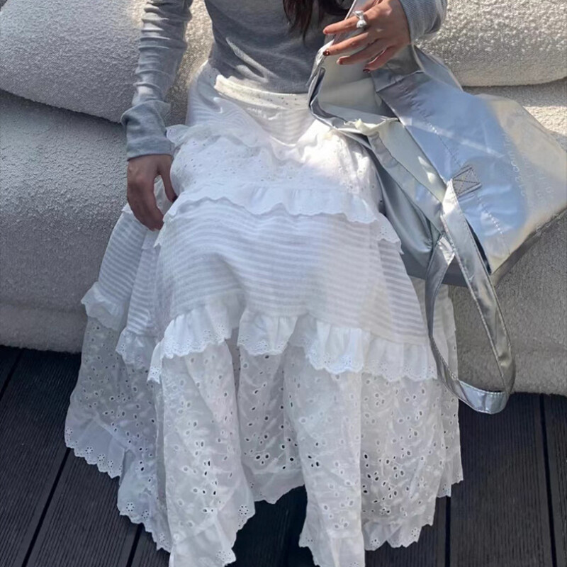 Donna Tutu Pizzo Gonna Tulle Increspatura Elastico Vita a Strati Bianco