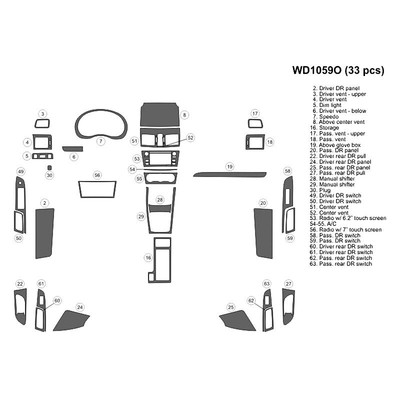 For Subaru Impreza 15-16 B&I 2D Real S. American Rosewood Large Dash Kit 33 Pcs