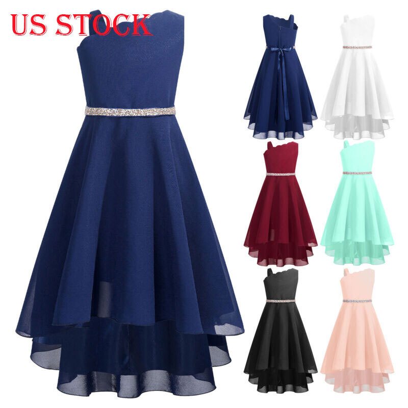 US Kids Flower Girls Dress Wedding Bridesmaid Dresses High Low Dance Prom Gown