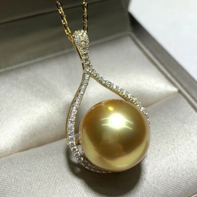 New AAAAA 13-14mm south sea gold Pearl 18K gold-plated Seiko pendant NECKLACE 18