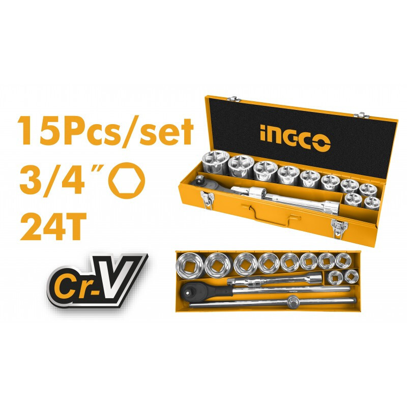 SERIE SET 15 pezzi CRICCHETTO E BUSSOLE 3/4" da 30 a 60 mm PROFESSIONALE INGCO