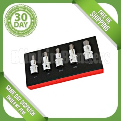 5PC HEX SOCKET BIT SET 7/8/10/12/14MM ALLEN ALLAN ALAN ALEN KEY 1/2 SQUARE DRIVE
