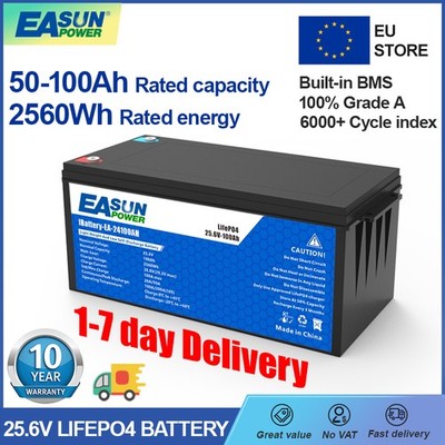 Easun 24V 100Ah LiFePO4 Lithium Batterie 100A BMS Solar Wohnmobil Boot RV 6000+