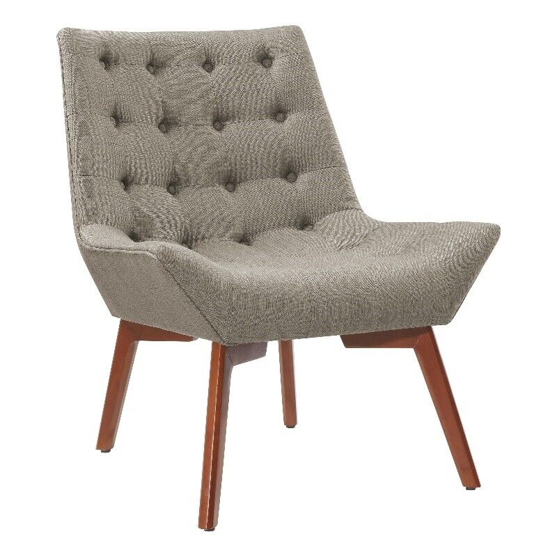 Linon Cruz Upholstered Tufted Accent Chair Wood Legs In Gray Fabric