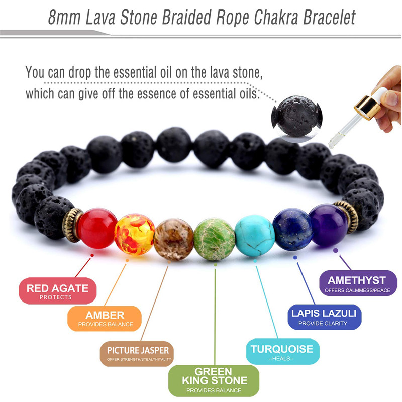 Men Women 7 Chakra Healing Beaded Diffuser Lava Stone Bracelet Yoga