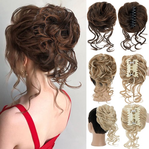 Blonde Real Natural Clip on in Messy Bun Hair Piece Extension Hair Claw Updo US