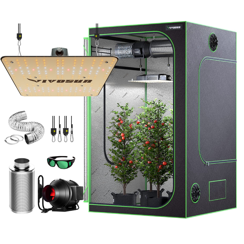 VIVOSUN 48x48x80" Reflective Mylar Grow Tent w/ VS1000 LED 4/6/8 Ventilation fan