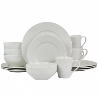 Elama Jasmine 16 Piece Porcelain Dinnerware Set In White