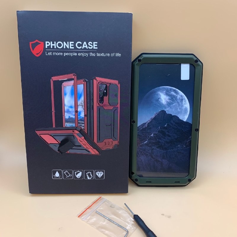 Metal Case Samsung Galaxy S25 Case Built-in Screen Protector Stand - Army Green