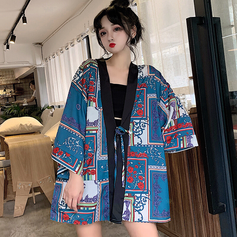 Veste Cardigan Femme Fille Yukata Kimono À Manches 3/4 Lâche Chinoise Rétro