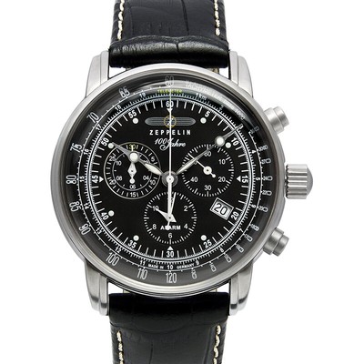 Pre-owned Zeppelin 100 Years 7680-2 Quartz Watch Swiss Ronda Movement 50m Wr Black Dial