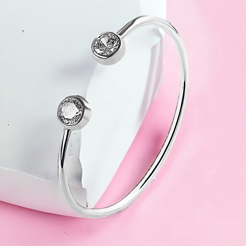 Gold/Silver Open Cuff Round Crystal Bangle Bracelet Made with Swarovski Elements