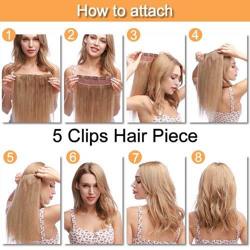 Thick 100% Real Remy Human Hair Extensions Clip In One Piece Half Head 8''-24''