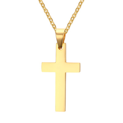 Religious Stainless Steel Christian Jesus Cross Pendant Men Necklace Chain Gift