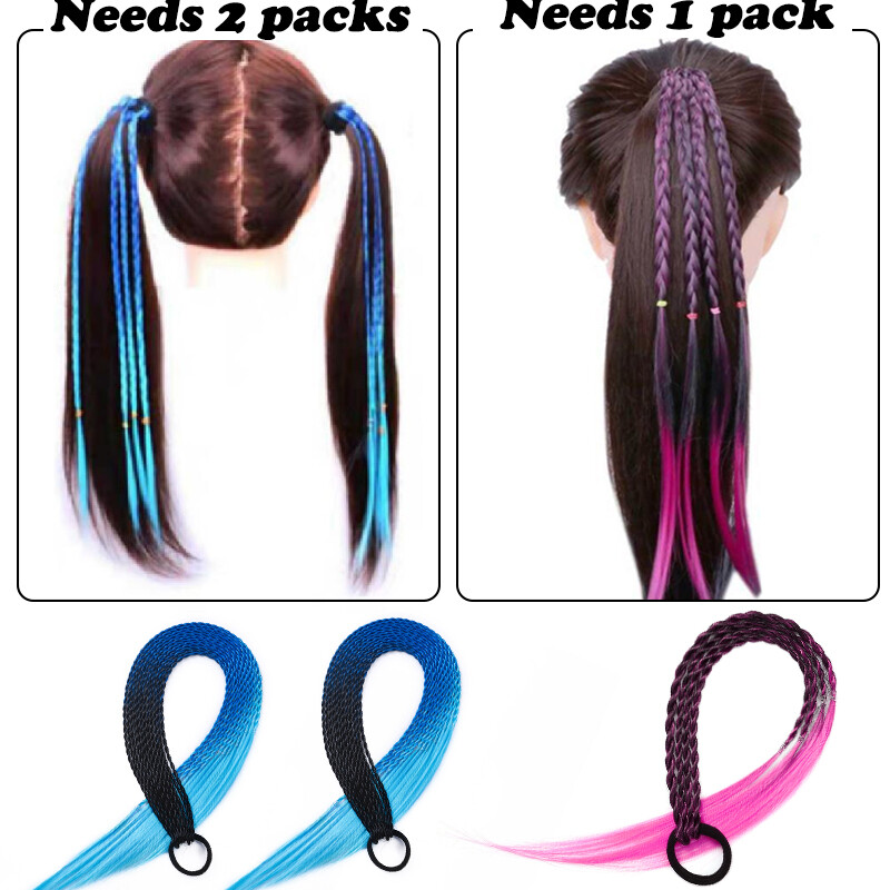 24" Rubber Bands Braid Hair Extension Colorful Ponytail Headband Hair