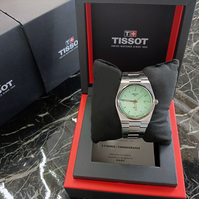 Pre-owned Tissot Men's Prx/316l Mint Green Dial Stainless Steel Quartz Watch T137.410.11.0