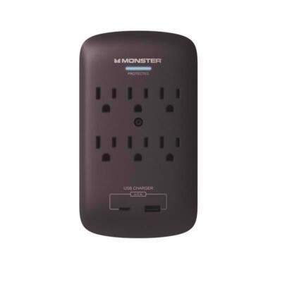 Monster Just Power it Up 0 ft. L 6 outlets Wall Tap Surge Protector w/USB Black