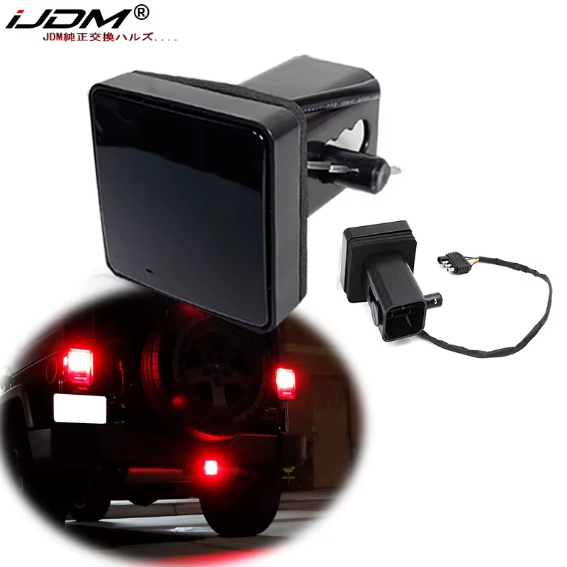 2'' Trailer Hitch Receiver Cover 15 LED Brake Led Lights Tube Cover 4 Pin Car Ac