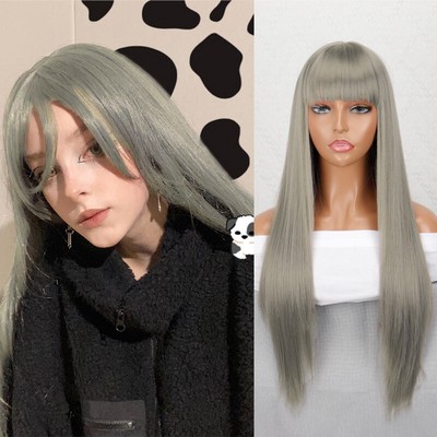 Linghang Long Straight Synthetic Black Wig Mixed Brown and Blonde Black Women 