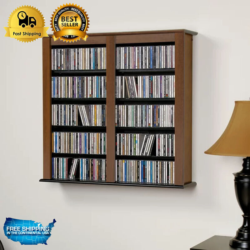 NEW Floating Wood Media Storage Cabinet CD DVD Movie Organizer Wall Mount Shelf