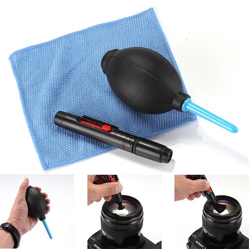 3 In 1 Lens Cleaning Cleaner Dust Pen Blower Cloth Kit For Dslr Vcr T2