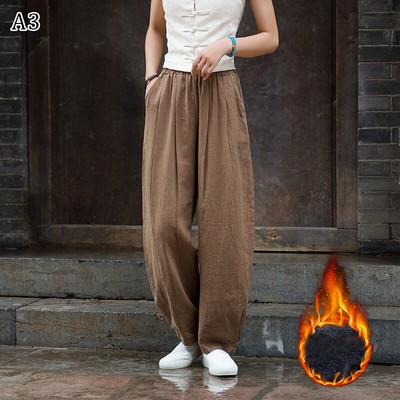 Women Thicken Warm Quilted Cotton Baggy Bloomers Pants High Waist Wide Leg Harem