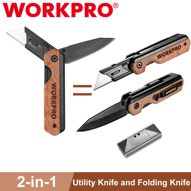 WORKPRO 2-in-1 Folding Knife Utility Knife Quick-Change Box 