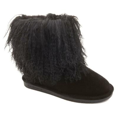 Bearpaw Women's Boots Boo Suede Curly Lamb Black Size 9 NEW