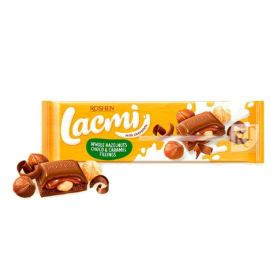 Sweets ROSHEN Milk Chocolate Bars LACMI Whole Hazelnuts & Caramel 295g
