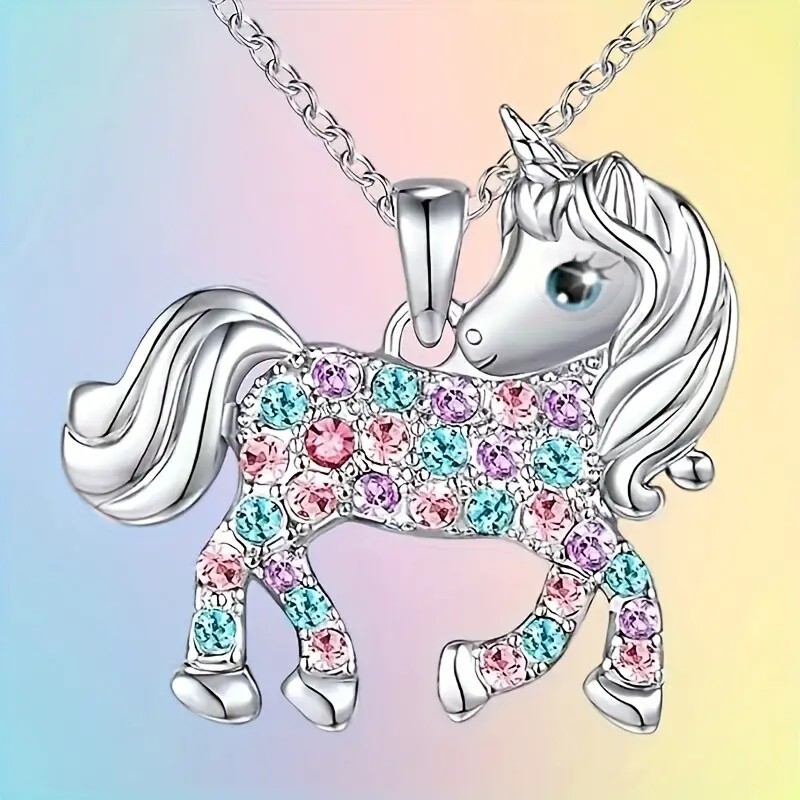 Colourful Sparkly Unicorn Necklace * 45+5cm / 17.7+2 inch * Gift Box available
