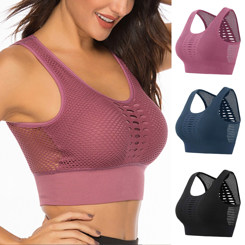 Damen Sport BH Bustier Push Up Racerback Crop Top Shirt Bra Fitness Yoga Top DE