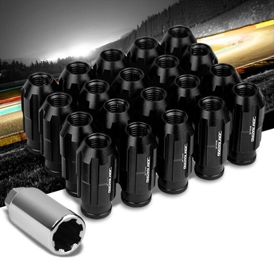 Black Aluminum M12x1.50 Open Rim End Spline Acorn 20x Conical Lug Nuts