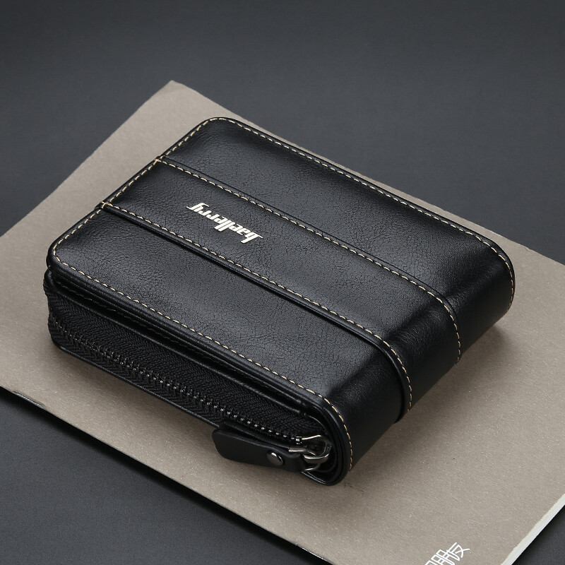 Mens Genuine Leather Zipper Wallet RFID Blocking Bifold Zip Around Card Holder