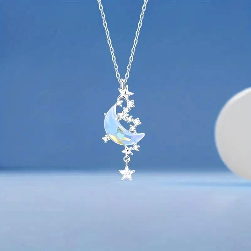 [韓国人気ジュエリー] nff harmonic necklace-silver Silvery Fashion Moon Star Pendant Necklace Collarbone Chain